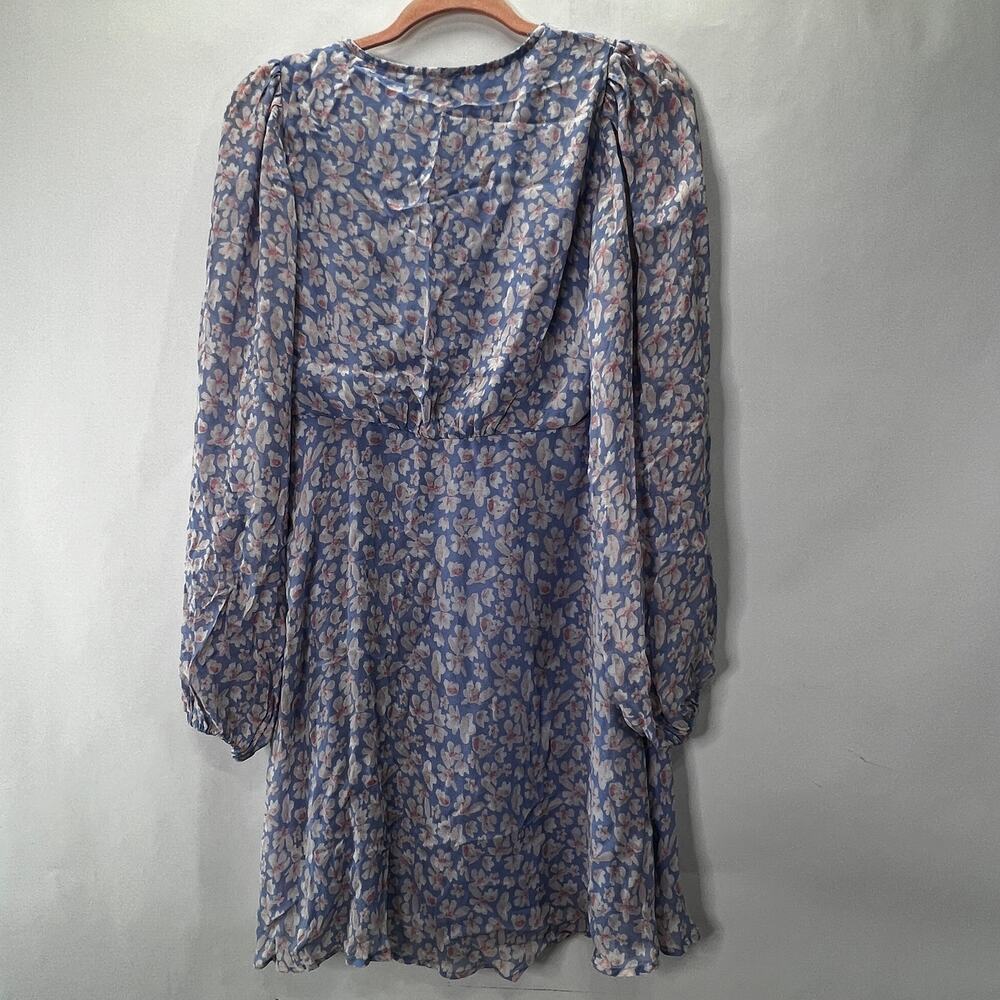 Floral Pastel Blue Pink Chiffon Dress Long Sleeve Size 4/34 - Picture 3 of 7